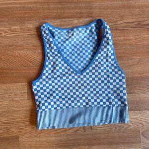 Blue Checkered Knit Tank